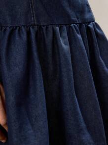 Maija 女士休闲牛仔圆领无袖荷叶边下摆连衣裙 - 深色水洗藍 - 查看 5