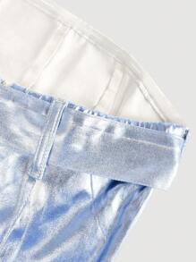 SHEIN EZwear 女士牛仔紧身迷你连衣裙，休闲露肩，蓝色 - 中等水洗藍 - 查看 4