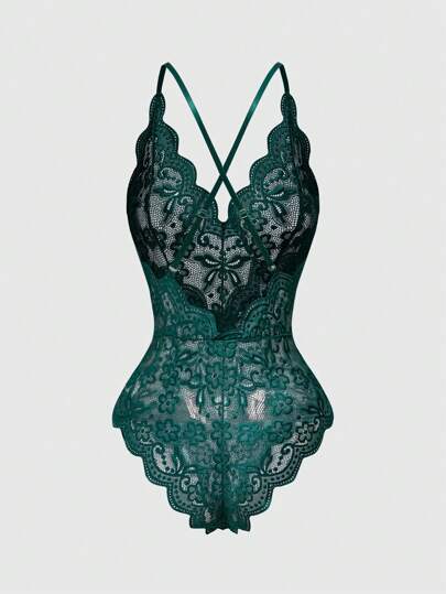 ROMWE Kawaii Romantic Verleidelijke Kanten Neck Ruffle Crisscross Adjustable Camisole Bodysuit view 2