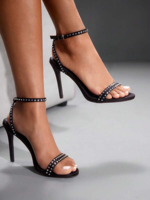 CUCCOO SZL Women's Pointed Toe Rhinestone Buckle Strap Sexy Party High Heel Sandals, Elegant And Charming Glossy Apricot Pumps For Nightclub, Party, Music Festival