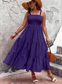 SHEIN Clasi Plus Size Solid Color A-Line Swing Cami Dress Maxi Women Outfit - Purple - View 5