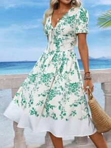 Breezaya فستان كاجوال قصير الأكمام بياقة على شكل حرف V للنساء في فصل الصيف