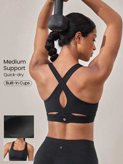 GLOWMODE Sutiã Esportivo com Decote Quadrado, Impacto Médio, para Corrida, Academia, Treino, Secagem Rápida e Absorção de Umidade Diária