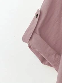 EMERY ROSE Women's Asymmetrical Hem Linen Long Sleeve Shirt, Spring/Summer - Baby Pink - View 3