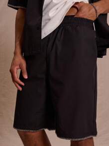 Musero Pantalones cortos de verano con elástico y pespuntes de contraste, estilo callejero y casual para vacaciones