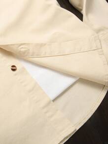 Manfinity Homme 男士纯色纽扣前口袋长袖休闲牛仔衬衫 - 杏色 - 查看 8