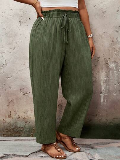 SHEIN VCAY Pantalones de moda de color liso talla grande, adecuados para el verano