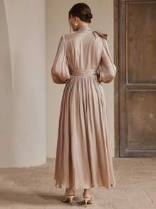 Anewsta Women's Long Dress, Spring/Autumn, Waist Pleated, Shiny, Elegant & Versatile