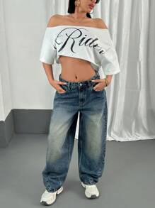 EURMUSE WOMEN LOOSE WIDE LEG LOW WAIST BAGGY JEANS