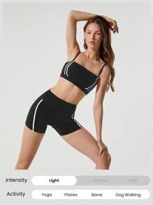 GLOWMODE 4.3'' FeatherFit™ Contrast Color Shorts Low Impact Yoga Pilates Studio Daily Casual Wear - Black - View 5