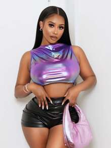 BamGleam Fashionable Laser Cut Cropped Tank Top Suitable For Clubs And Parties, Summer - Green - View 1