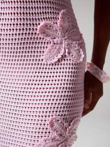 MUSERA Halterneck Crochet Floral Applique Fitted Maxi Dress Ibiza Sexy Vacation Holiday Spring Summer Festival Rave Beachwear Romantic Tequilla Sunrise