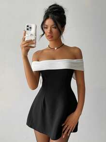 Aloruh 情人节露肩黑白蝴蝶结连衣裙，Fairycore