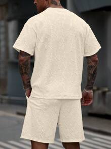 Manfinity CasualCool Men's Casual Letter Embossed T-Shirt And Shorts Set For Summer Men Two Pieces Casual Men Two Pieces Sets Men Outfits 2 Pieces Men Matching Outfit Set Men 2 Pieces Sets