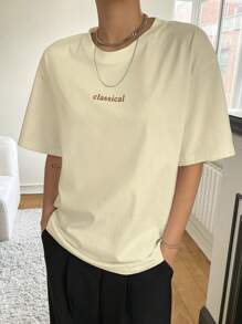 DAZY Camiseta de cuello redondo con gráfico de letras, camiseta holgada de verano