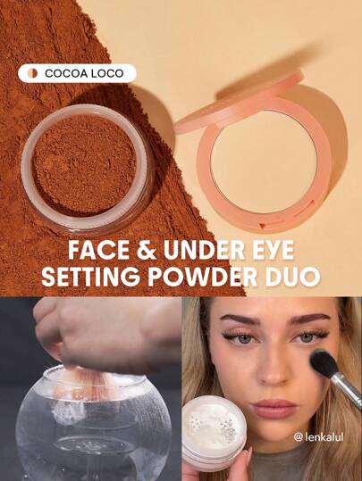 SHEGLAM Insta-Ready 臉部和眼部定妝粉 Duo-Cocoa Loco 二合一亮白蜜粉霧面無孔防水粉餅臉部彩妝粉餅 品牌 美容 化妝 化妝品 適合女性與女孩 完美搭配夏季春季 Y2K 時尚 流行 生日 母親節禮物 假期 派對準備就緒 最佳顏色