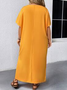 EMERY ROSE Đầm dài thường ngày rộng rãi họa tiết tua rua hoa cổ chữ V cho nữ - Màu vàng - Xem 2