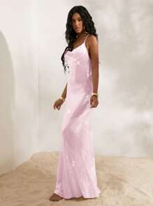 Opulessa Solid Color Knit Turtleneck Long Dress For Women Dresses For Wedding Event - Pink - View 5