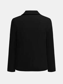 SHEIN 青少年男孩派对简约绅士西装外套和裤子套装，纯色简约休闲学院风，舒适、时尚、百搭、可爱、柔软，适合日常穿着、上学、郊游、运动、情人节、聚会、派对 - 黑色 - 查看 13