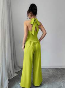 Elenzga Elegantes, einzigartiges Business Lässig Set für Damen mit ärmelloser Weste mit V-Ausschnitt, Lederknöpfen, Taillenbindung und geraden Hosen, Unifarben, geeignet für Dates, Büro