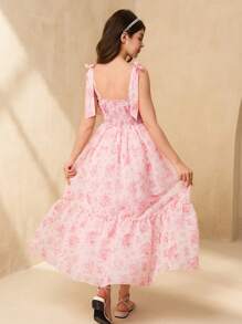 SHEIN Vestido con estampado floral elegante y tirantes desmontables, perfecto para adolescentes, bodas y ocasiones formales