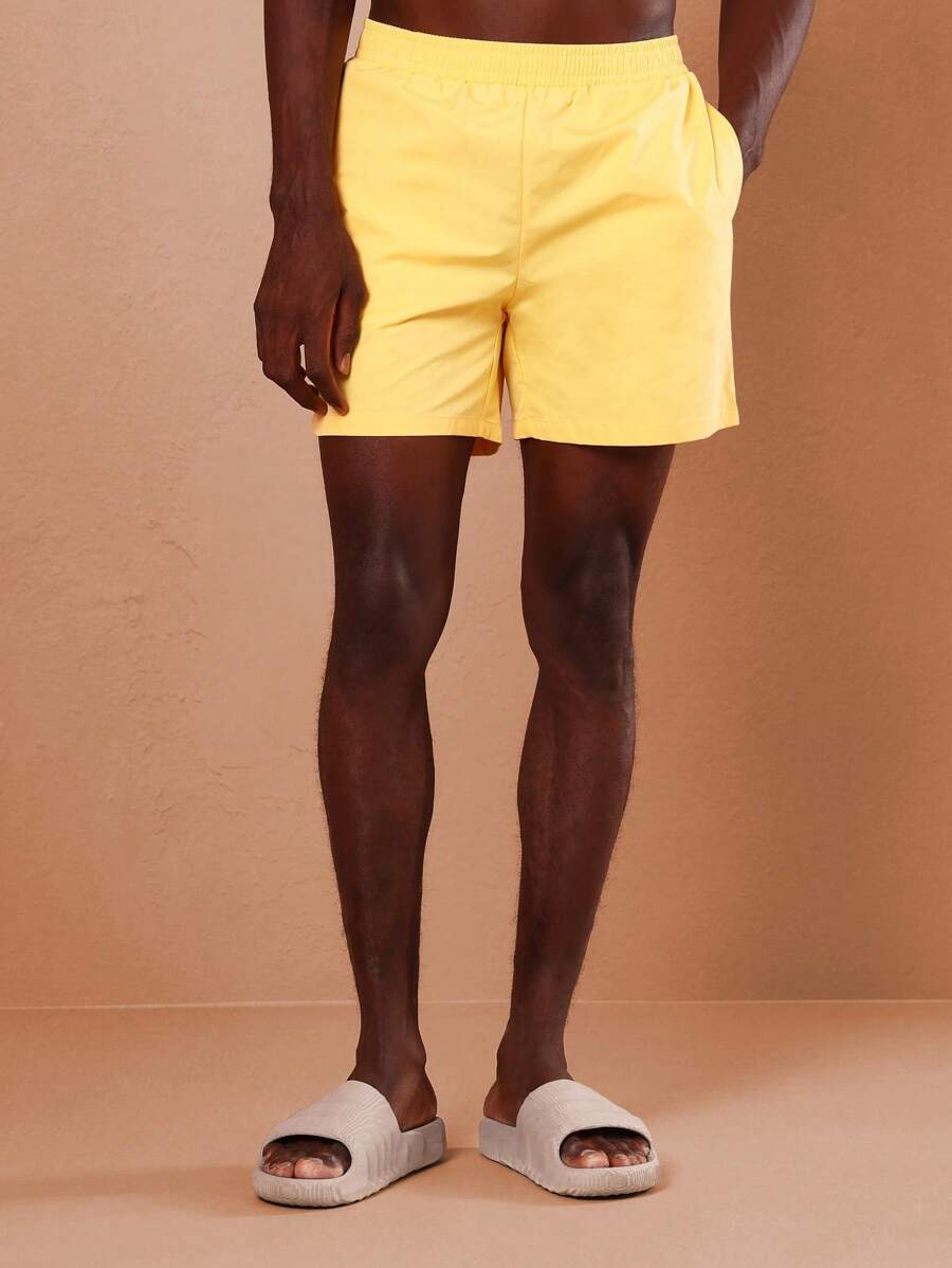 SUMWON Premium Athletic Beach Swimming Trunks Summer Sports Pool Surfing Resort Vacation Mid-Length Comfortable Elastic Waistband Casual Water Activities Swim Shorts - Yellow - View 1