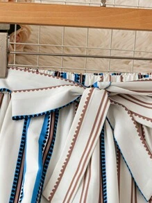 Breezaya Quần ống rộng kẻ sọc màu tương phản thường ngày cho kỳ nghỉ - Nhiều màu - Xem 3