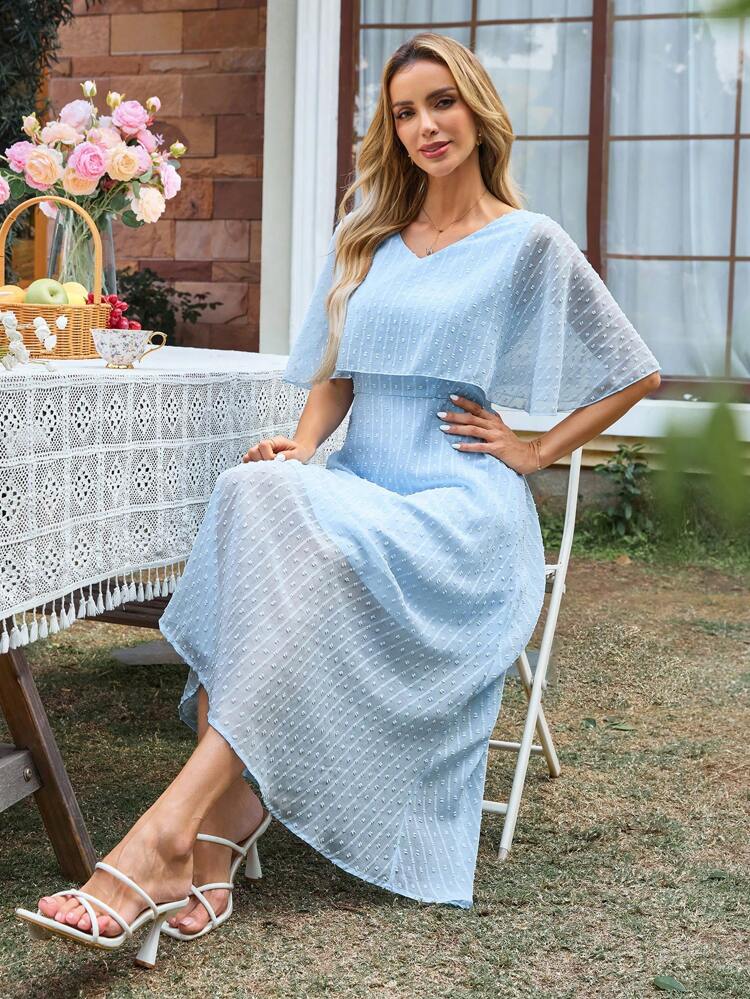 Women's Solid Color V-Neck Ruffle Hem Elegant Mid-Calf Dress Summer Dresses For Women Graduation Dress Wedding Guest Dress Women Vacation Outfits Women Graduation Dresses For Women  Women Clothing Summer