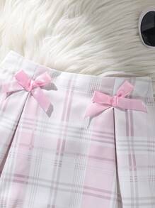 Baby Girls' Casual Plaid Mini Skirt, Pink, Versatile For Summer - Pink - View 3