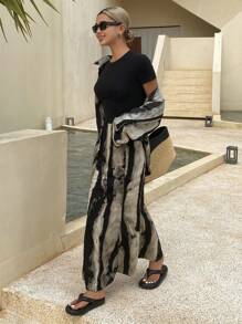 DAZY 女士两件套日常穿搭，秋季女装度假装 - 黑與白 - 查看 2