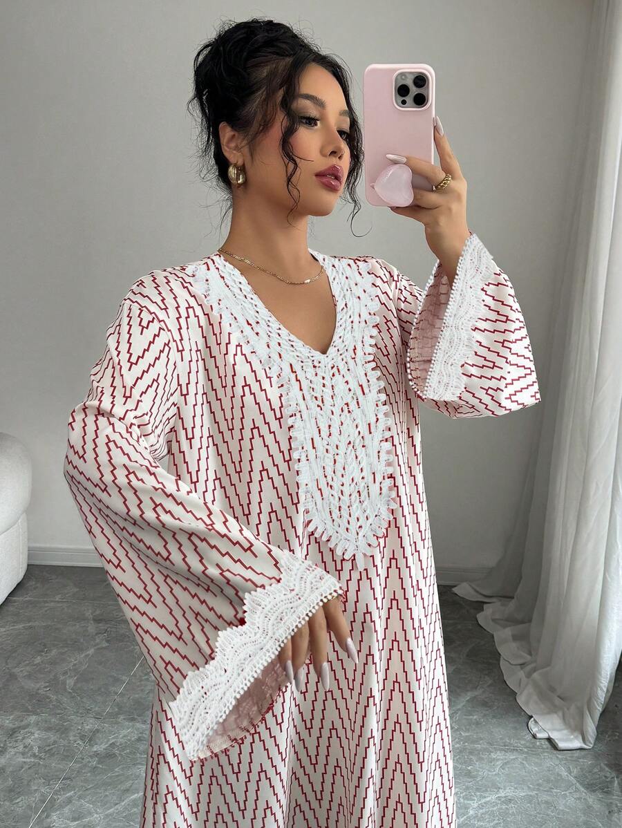 Al Najma Simple Elegant Arabic Style Dress, Suitable For Summer, Modest Kaftan - Red - View 1