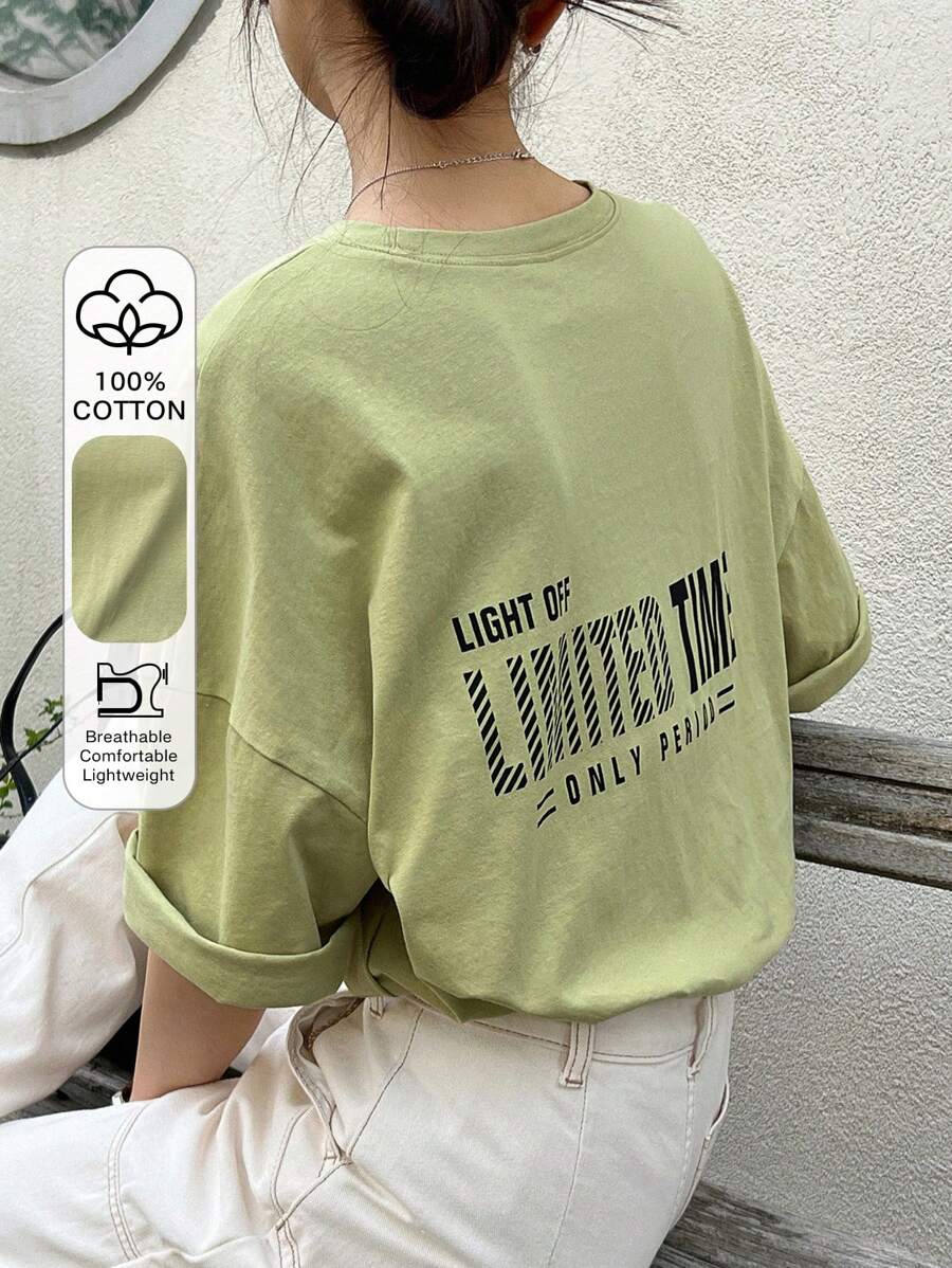 DAZY 标语图案落肩 T 恤 LIGHT OFF 限时特惠 夏季