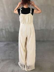 FRIFUL Tuta larga da donna con cinturini in pizzo e colore unito, tuta casual estiva, set tuta da donna per il tempo libero - Bianco - Visualizzare 5