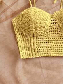 Soleia 女式纯色简约休闲吊带针织上衣，适合秋冬季女士日常穿着海滩度假春夏 - 黃色 - 查看 6