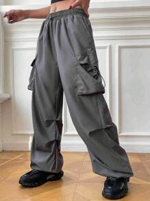 Coolane Sport Grey Flap Pocket Side Drawstring Waist Parachute Cargo Pants