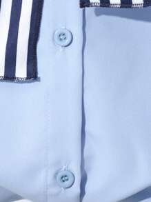 Teen Girls' Vacation Casual Style Pink Collar Short Sleeve Shirt + Straight Leg Pants - Black and White - View 5