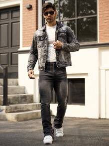 Manfinity Homme Men's Casual Everyday Washed Oblique Pocket Flared Leg Jeans - Grey - View 3