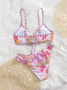 Swim Vcay Women's Random Floral Print Vacation/Beach Bikini Swimsuit Sets