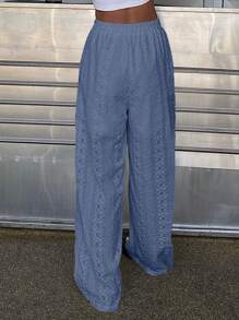 Livesso Women's Vacation Tie Dye Embroidered Elastic Waist Casual Pants - Blue - View 4