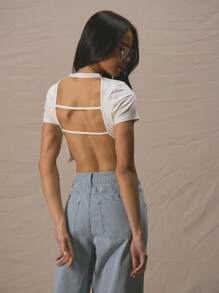 MUSERA Round Neck Open Back Double Strap Fitted Crop Top Spring Summer Cute Vacation Y2k Sexy Holiday - White - View 3