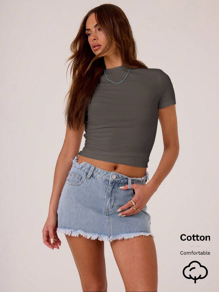 MUSERA Weicher Jersey Kurzarm anliegender T-Shirt Lässig Sommer Frühling Urlaub Flughafen Bequem Süß Herbst