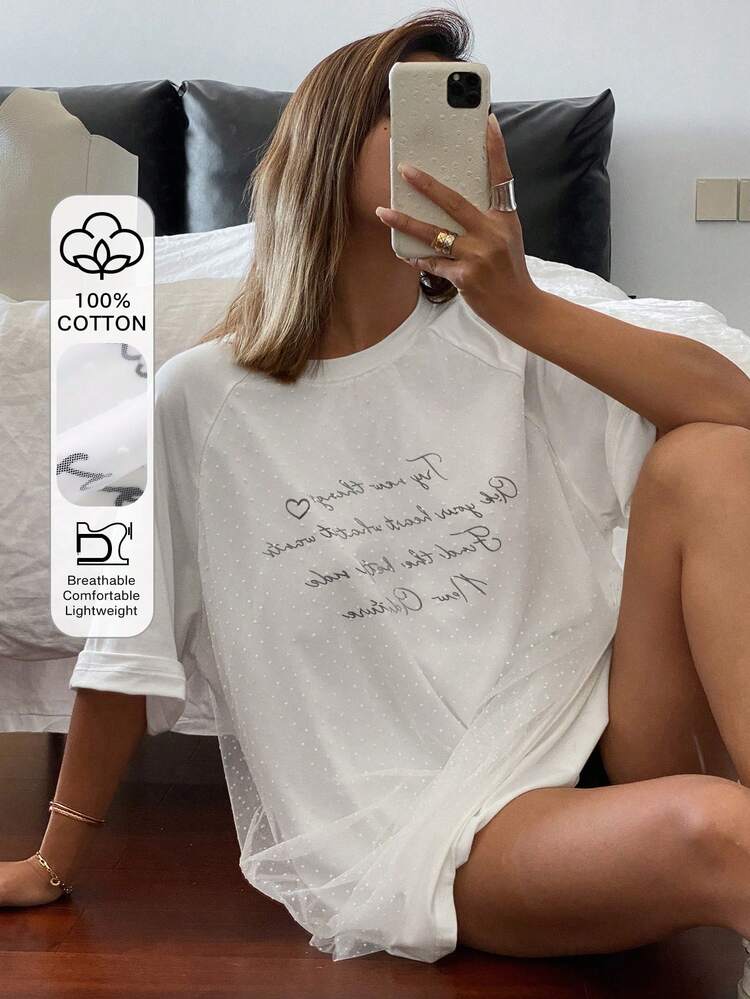 Women's Mesh Patchwork Loose Short Sleeve T-Shirt,Graphic Tees