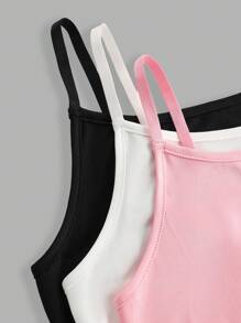 SHEIN 3 pièces/Set Hauts de camisole plissés décontractés tout-aller pour adolescentes, superposables et portables de manière polyvalente