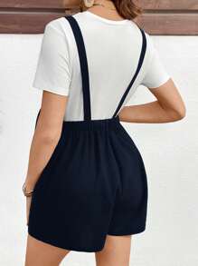 SHEIN Maternity Summer Casual Solid Color Jumpsuit - Navy Blue - View 2