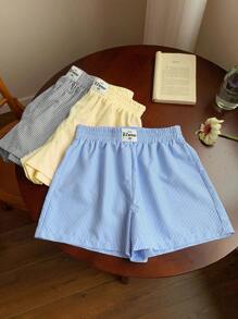 Comfortcana 3pcs/Set Plus Size Striped Shorts, Multi-Color - Multicolor - View 4