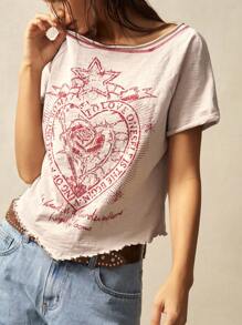 Bohemela 1 pieza Camiseta de mujer de unicolor, de manga corta, cuello de escote redondo, ajustada y lavada