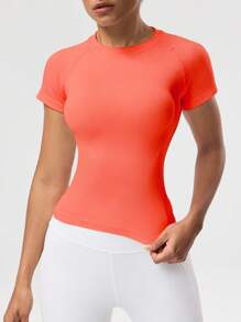 SHEIN Sports Leisure Solid Raglan Sleeve Sports Tee - Orange - View 1