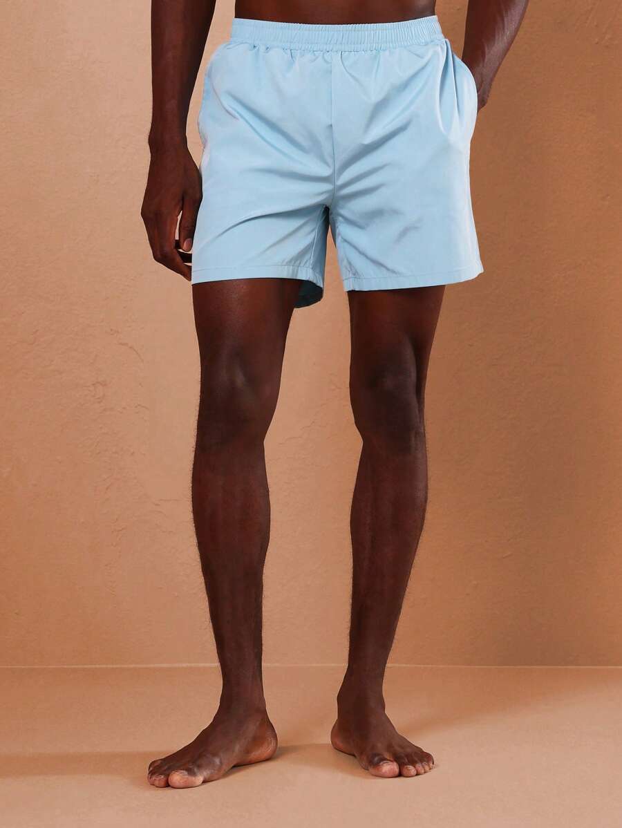 SUMWON Versatile Summer Beach Swimming Trunks Elastic Waistband Leisure Sports Athletic Water Activity Pool Party Vacation Men'S Mid-Length Regular Fit Pull-On Breathable Beach Shorts - Blue - View 1