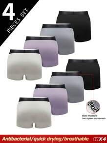SHEIN 4-Piece Set Men's Contrast Binding Letter Print Boxer Briefs - Multicolor - View 2