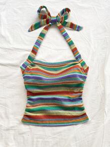 Soleia 女式彩色条纹挂脖休闲度假上衣 - 彩色 - 查看 7